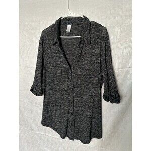 Olivia Blue Black / White Soft Spun Knit Button Up Top W/ Half Sleeve & Pockets